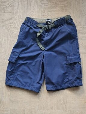 Express Navy Cargo Utility Shorts with Olive Web Belt